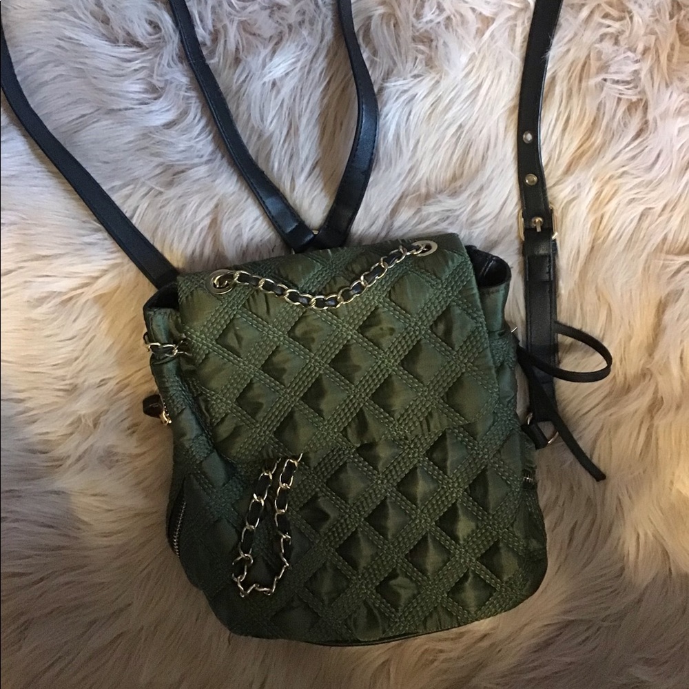 Hunter Green quilted backpack with black straps